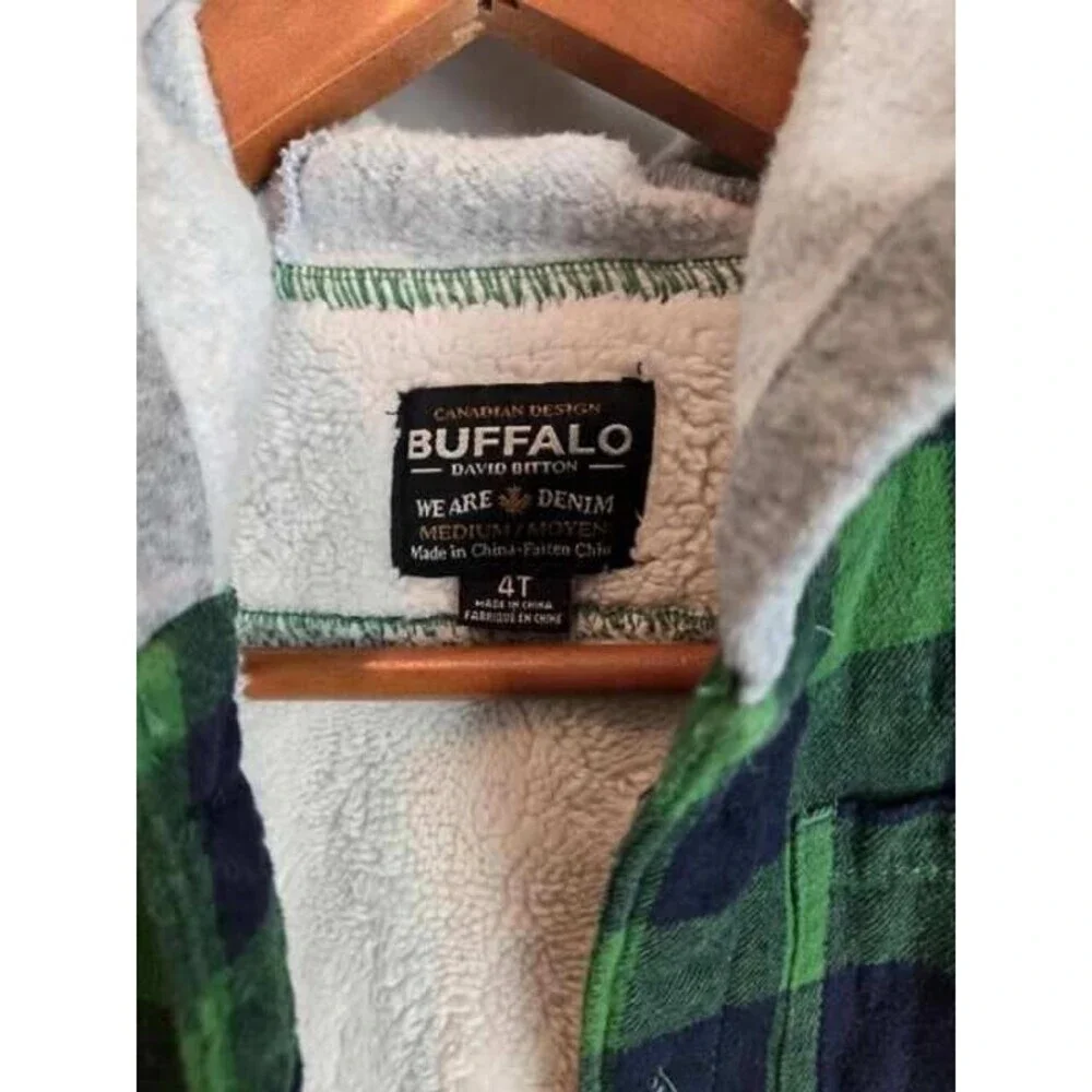 Buffalo David Bitton Boy's Green Black Plaid Sherpa Jacket 4T Boyhood 90s